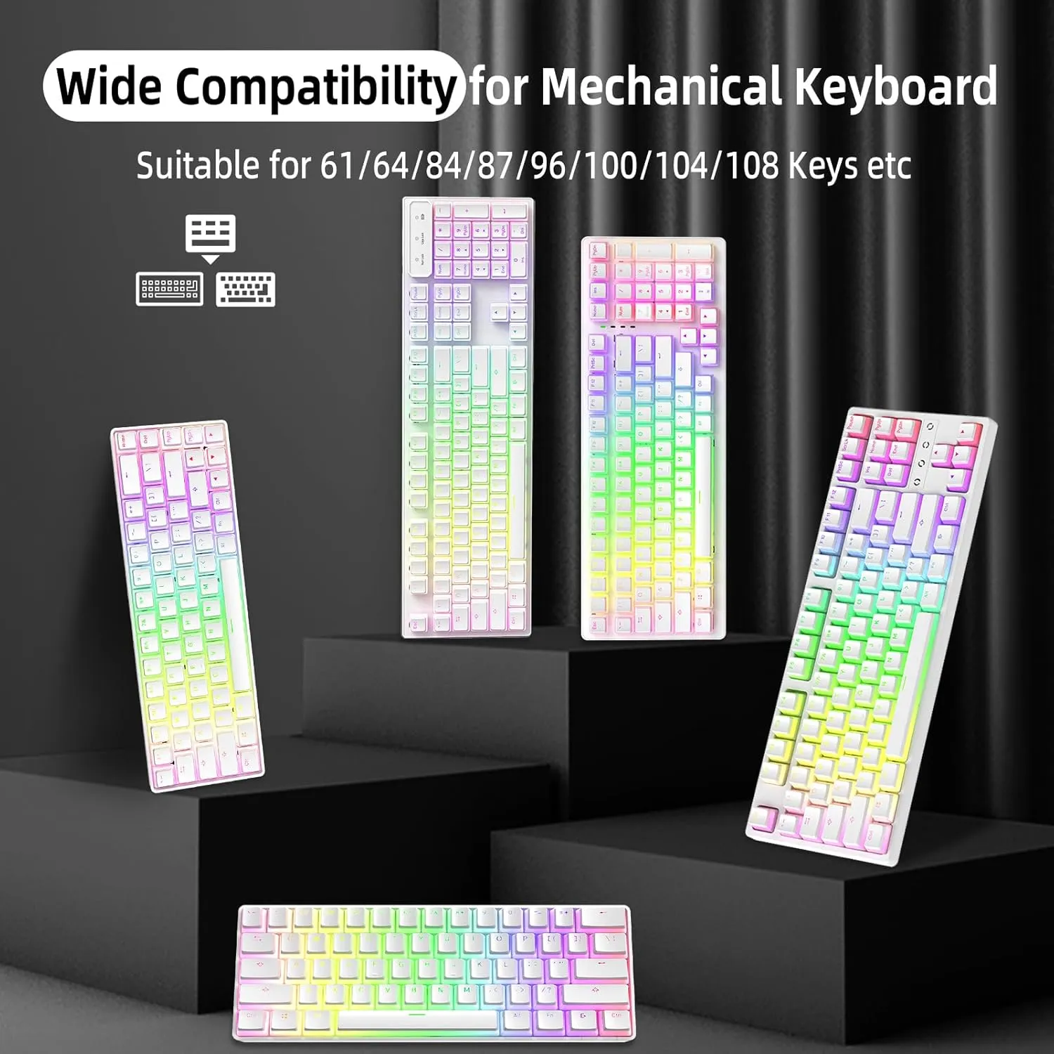 108 Key Double Shot PBT Pudding Keycaps with Translucent Layer Keycap Puller for Standard Full 104Key Compact 61Key/68Key/87Key/96Key Mechanical Keyboard MX Switch DIY Keycap(White Keycaps)