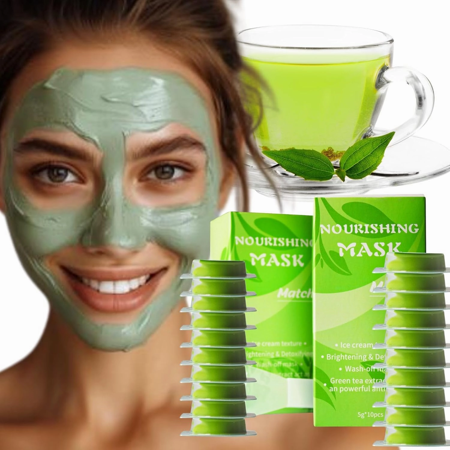 10 Pack Face mud mask,green tea clay mask,clay mask for blackheads and pores,mud mask individual pack,green tea face mask for Deep Pore Cleansing
