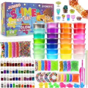 126 Pcs DIY Slime Making Kit for Girls Boys - Birthday Idea for Kids Age 5 . Ultimate Supplies Include 28 Crystal Slime, 2 Glow in The Dark Powder, 48 Bottle Glitter Jar etc.