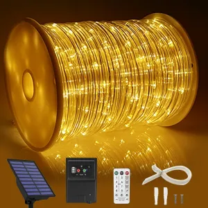 164 FT 1000 LED Rope Lights Solar Powered Waterproof String Lights 8 Modes Outdoor Tube Light Copper Wire Fairy Lights for Christmas Garden Fence Yard Party Pool Wedding Decor (1000 LED Yellow)