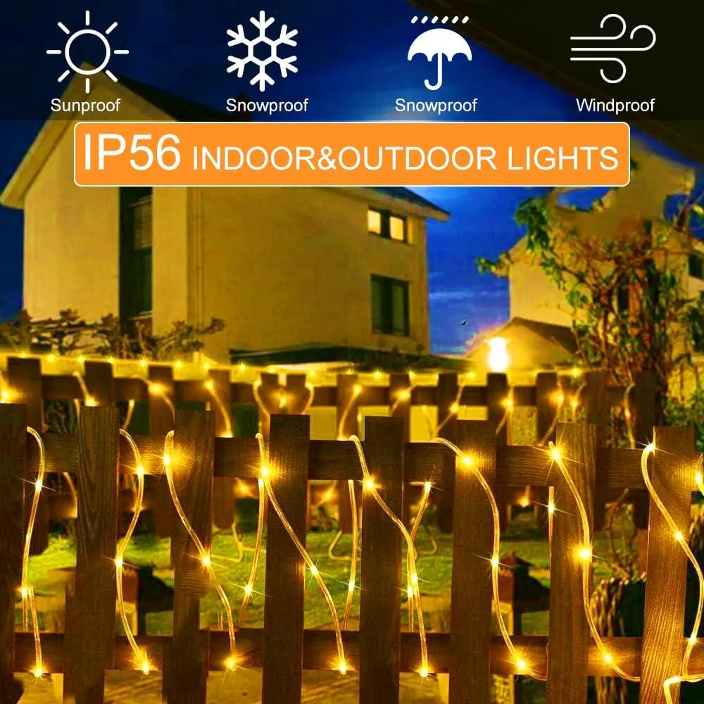 164 FT 1000 LED Rope Lights Solar Powered Waterproof String Lights 8 Modes Outdoor Tube Light Copper Wire Fairy Lights for Christmas Garden Fence Yard Party Pool Wedding Decor (1000 LED Yellow)