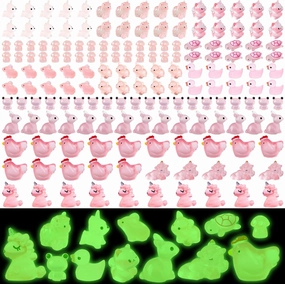 180pcs Pink Mini Ocean Resin Animals Luminous Tiny Animals Figurines Glow in The Dark for DIY Miniature Fairy Garden Accessories Micro Landscape Aquarium Dollhouse Decorations（Pink Style）