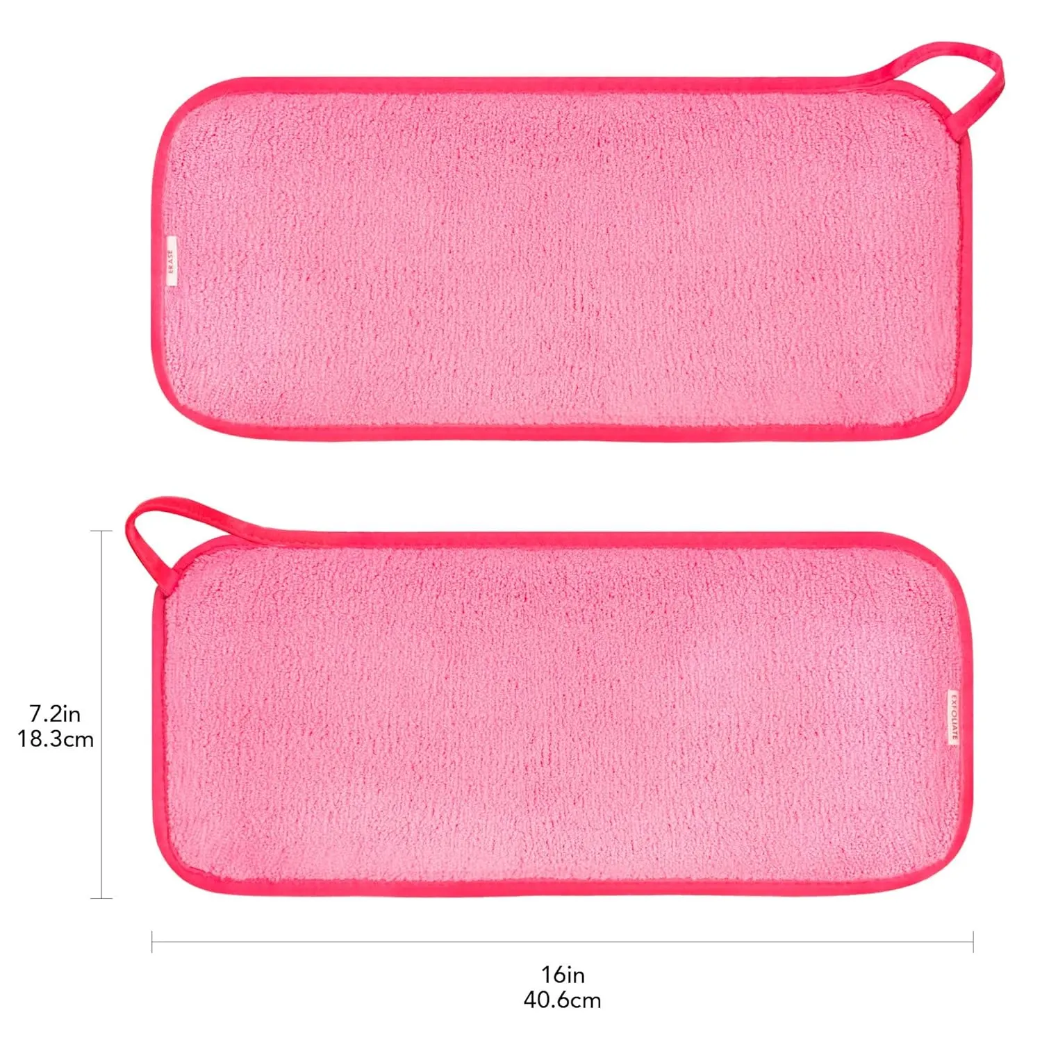 2 Pack Makeup Remover Face Cloths, Chemical-free, Microfiber, 6 Hair Ties (2 Count, Pink)