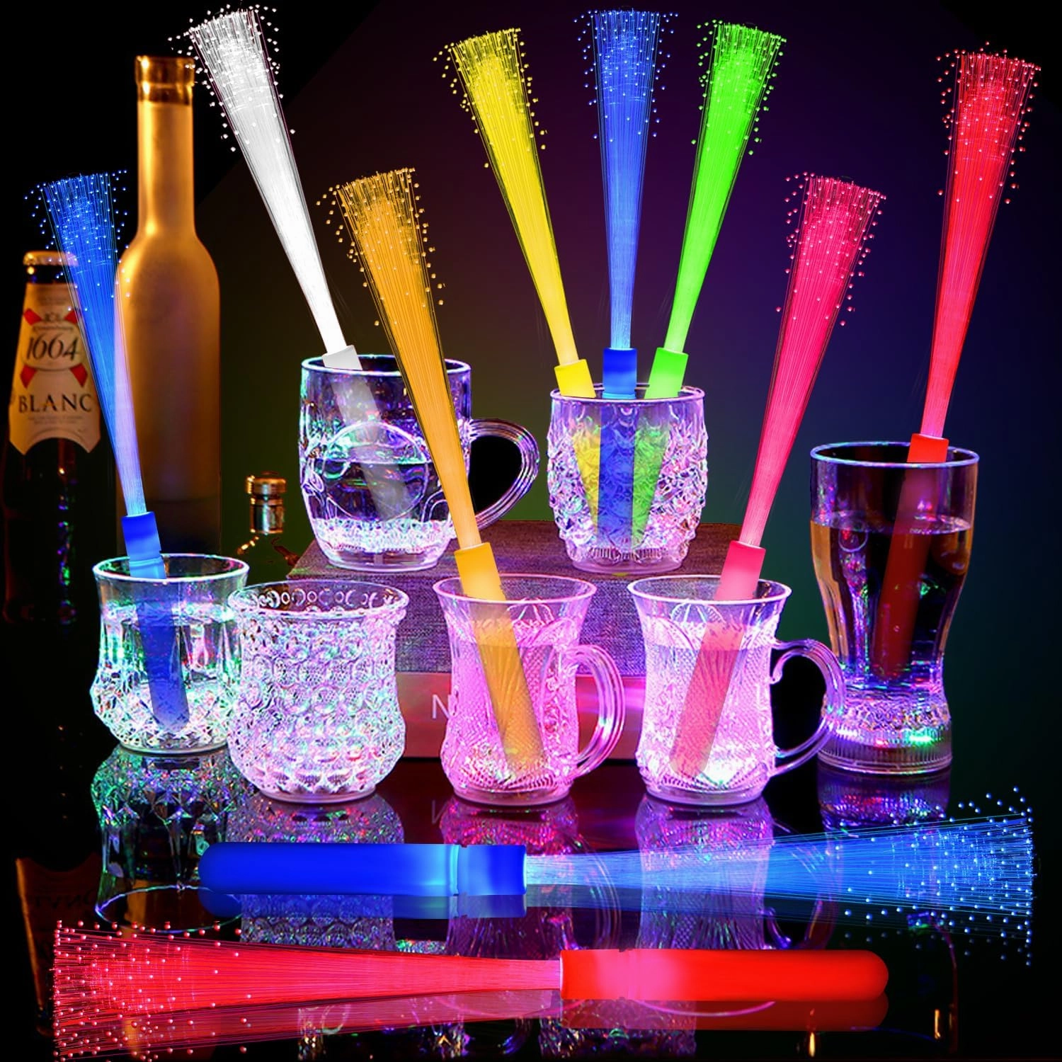 24 Pack Pink Glow Sticks Light Up Fiber Optic Stick Glow Wands Bulk with 3 Flashing Models for Valentine's Day Easter July 4th Party Favors Birthday Concerts Clubs