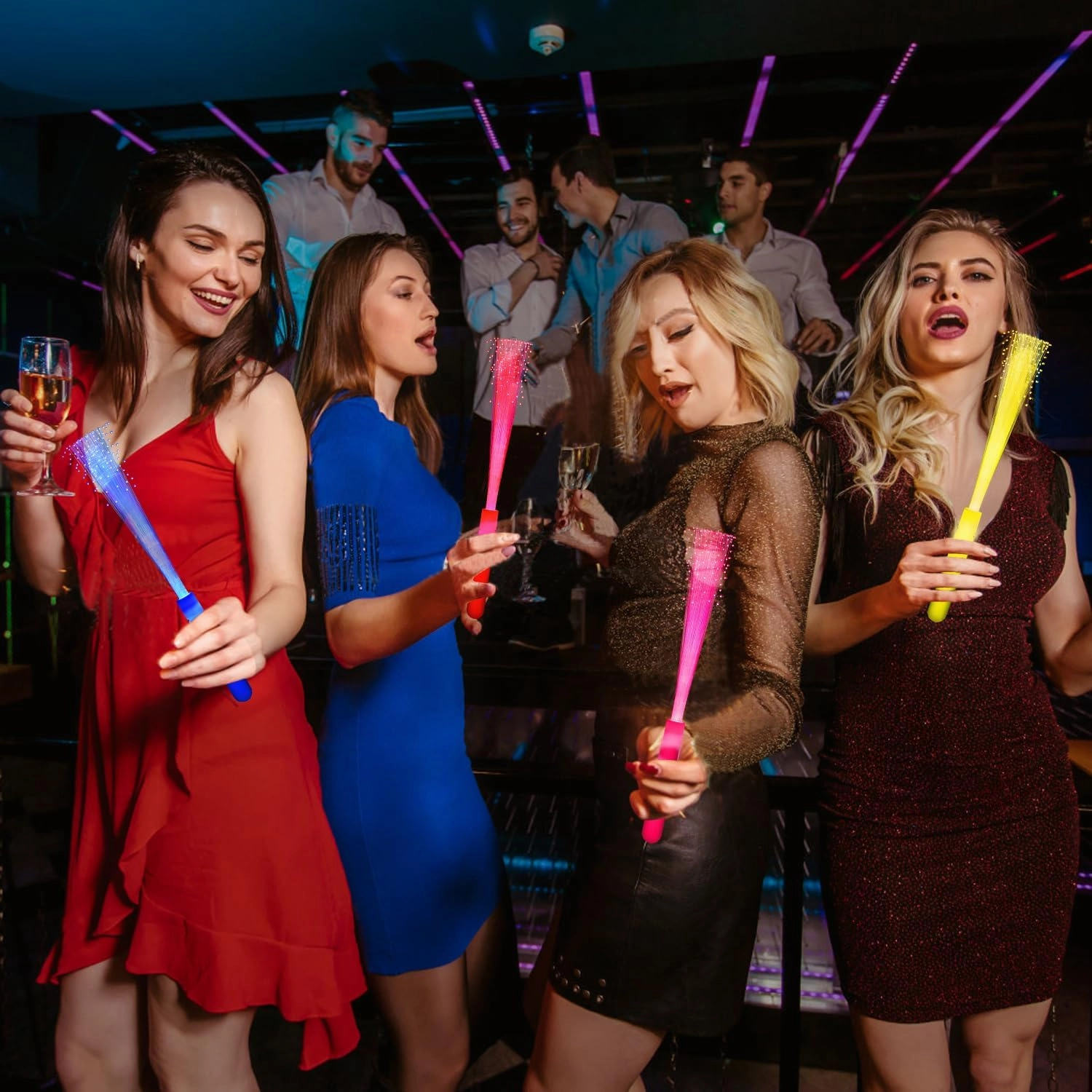 24 Pack Pink Glow Sticks Light Up Fiber Optic Stick Glow Wands Bulk with 3 Flashing Models for Valentine's Day Easter July 4th Party Favors Birthday Concerts Clubs