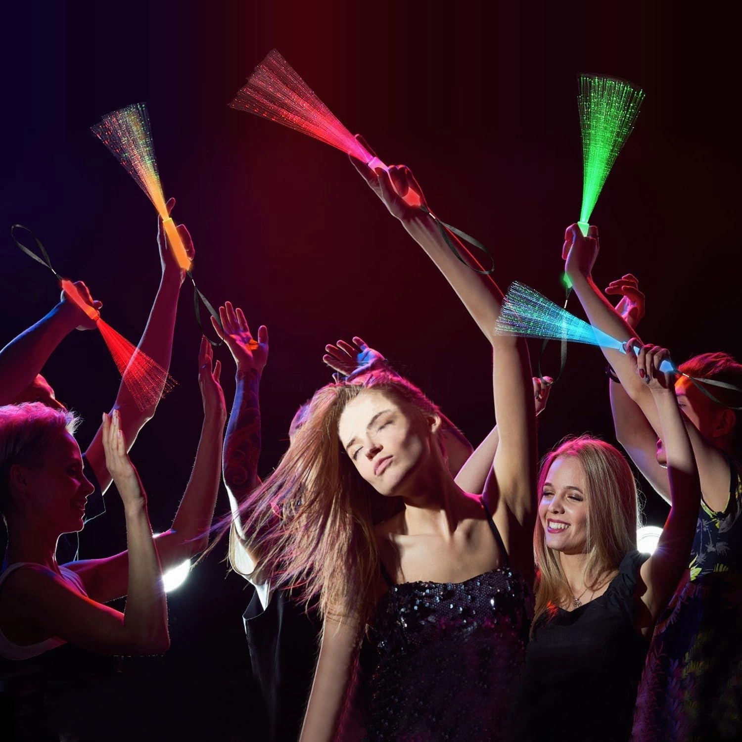 24 Pack Pink Glow Sticks Light Up Fiber Optic Stick Glow Wands Bulk with 3 Flashing Models for Valentine's Day Easter July 4th Party Favors Birthday Concerts Clubs