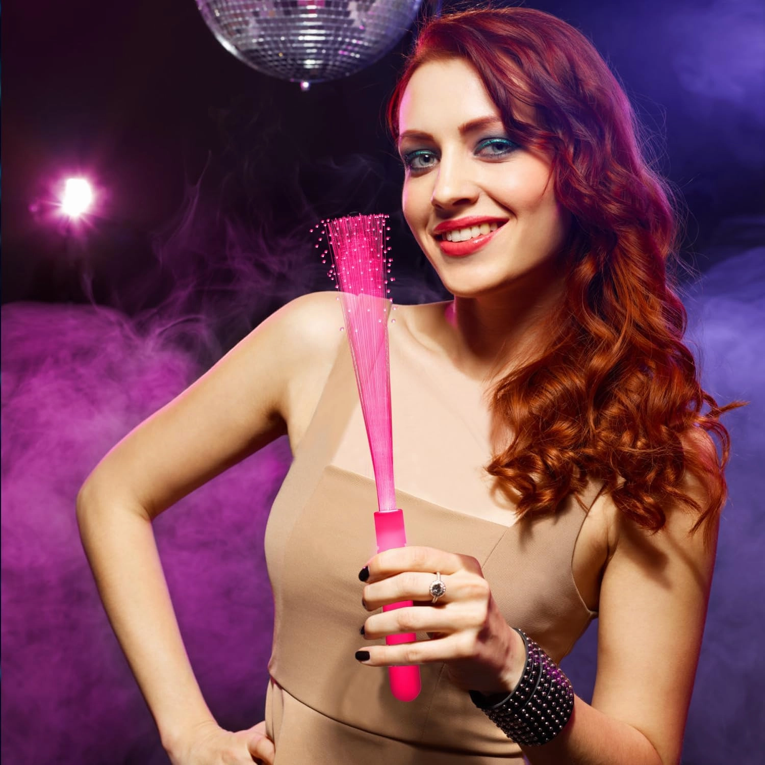 24 Pack Pink Glow Sticks Light Up Fiber Optic Stick Glow Wands Bulk with 3 Flashing Models for Valentine's Day Easter July 4th Party Favors Birthday Concerts Clubs