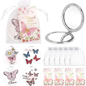 24Pcs Butterfly Compact Mirrors Bulk Wedding Party Favors for Guests, Inspirational Personalized Folding Makeup Mirrors Set, Return Butterfly Souvenir Gifts for Quinceanera Bachelorette Bridal Shower