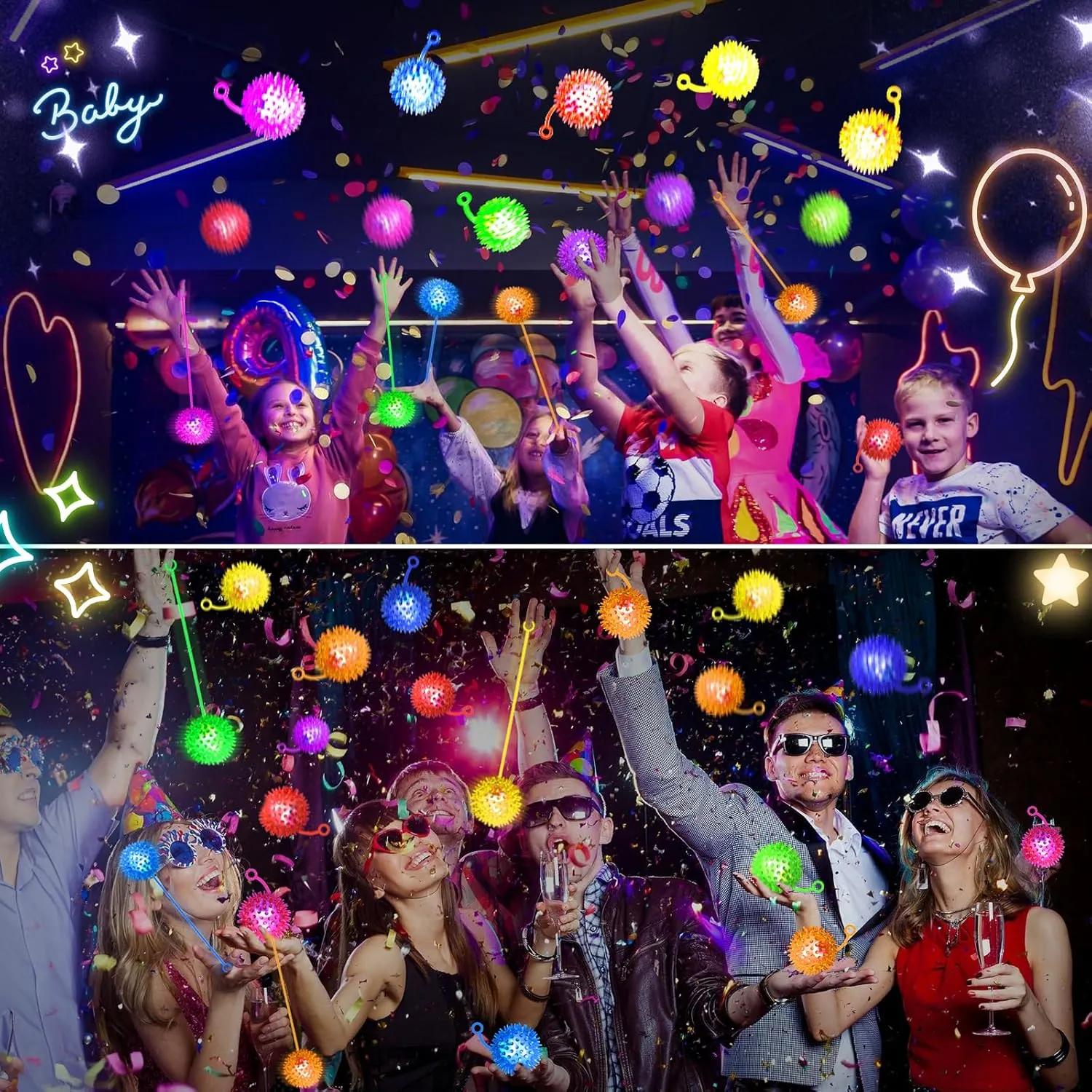 28 PCS Bouncy Light Up Ball for Kids, Flashing Squeaky Sensory Puffer Toys, Balls for Toddlers 1-3, Light Up Toys, Sensory Balls, Glow in The Dark for Party Favors Gifts, for Adults, Children