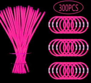 300 PCS Pink Glow Sticks Bulk Glow in the Dark Bracelets and Necklaces with Connectors 8" Glowsticks Light Up Neon Party Favors for New Year Valentine’s Day Wedding Gender Reveal Birthday