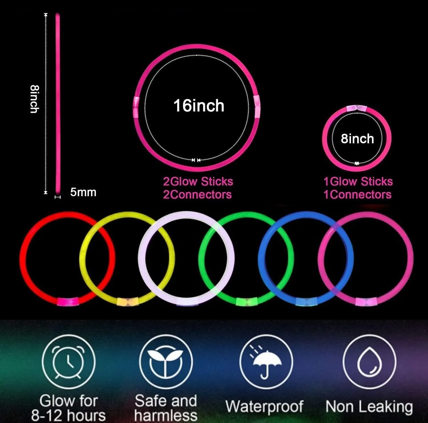 300 PCS Pink Glow Sticks Bulk Glow in the Dark Bracelets and Necklaces with Connectors 8" Glowsticks Light Up Neon Party Favors for New Year Valentine’s Day Wedding Gender Reveal Birthday