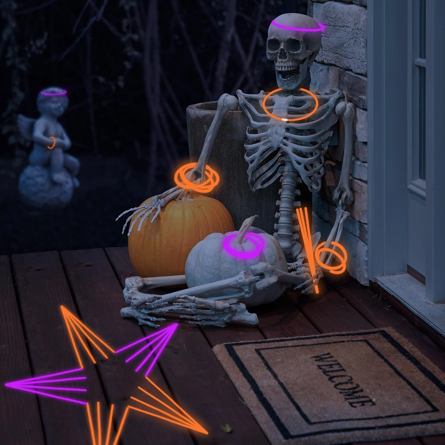 300 PCS Halloween Glow Sticks Bulk Glow Bracelet Necklaces with 300 PCS Connectors 8" Glowsticks Light Up Neon Party Favors for Halloween Christmas Birthday Party Supplies(OrangePurple)