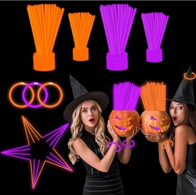 300 PCS Halloween Glow Sticks Bulk Glow Bracelet Necklaces with 300 PCS Connectors 8" Glowsticks Light Up Neon Party Favors for Halloween Christmas Birthday Party Supplies(OrangePurple)