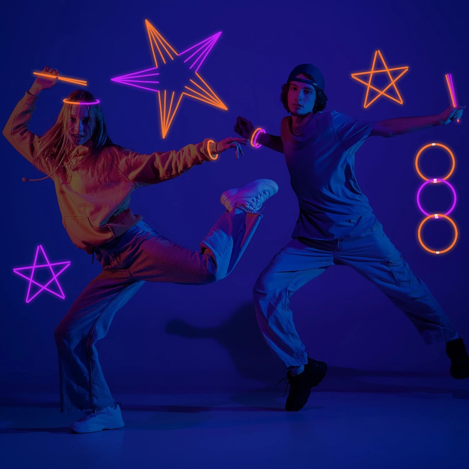 300 PCS Halloween Glow Sticks Bulk Glow Bracelet Necklaces with 300 PCS Connectors 8" Glowsticks Light Up Neon Party Favors for Halloween Christmas Birthday Party Supplies(OrangePurple)