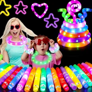 35 PCS Light Up Pop Tubes for Kids, 12 Colors Glow Sticks Bulk Party Pack, Glow Necklaces Bracelets for Toddlers, Party Favors for Kids, Glow in The Dark Party Supplies