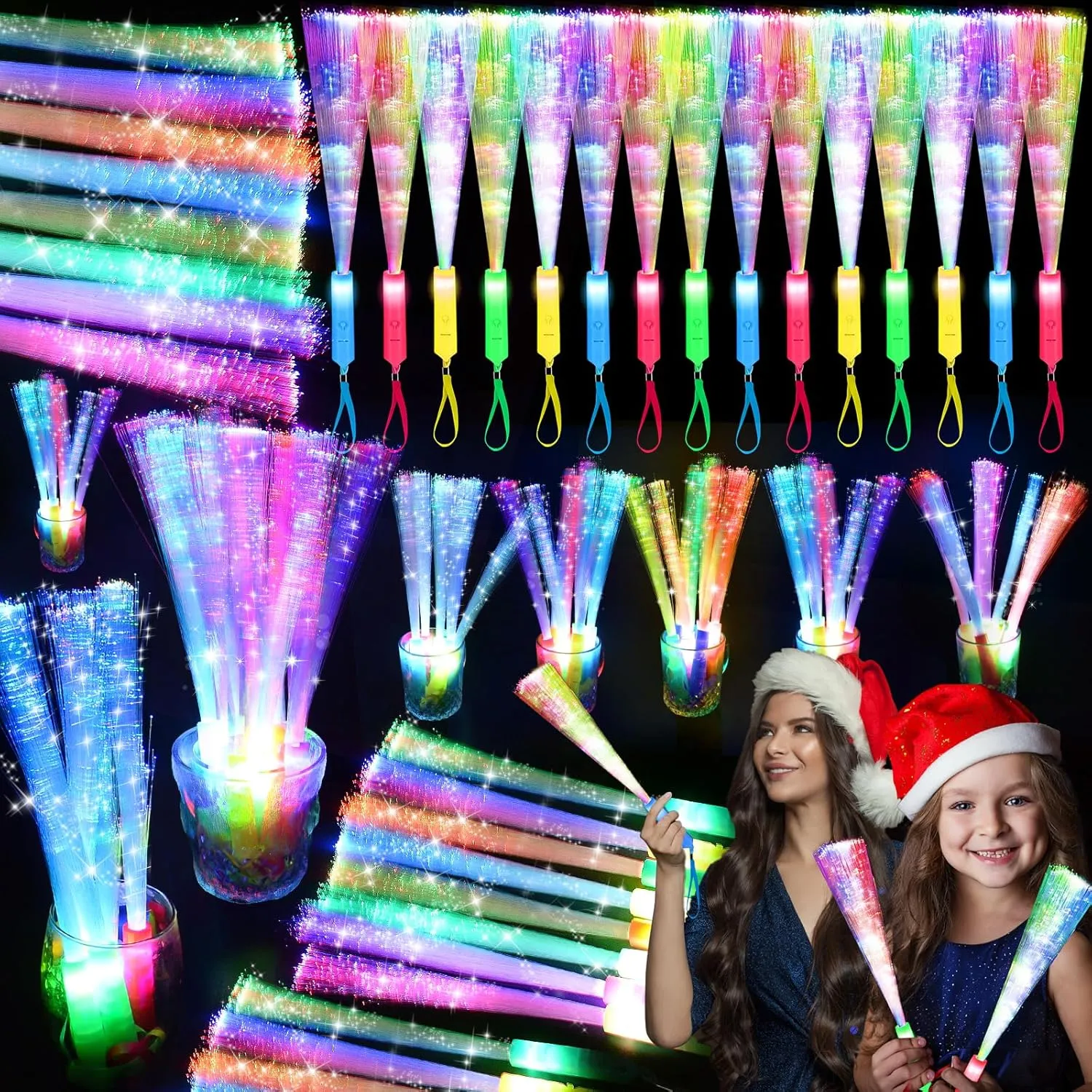 38 PCS Glow Fiber Optic Sticks, LED Light Wands, Glow in The Dark Party Supplies, Fiber Optic Wands for Weddings, Birthdays&Events,Flashing LED Party Favors,Colorful Light Sticks for Kids&Adults