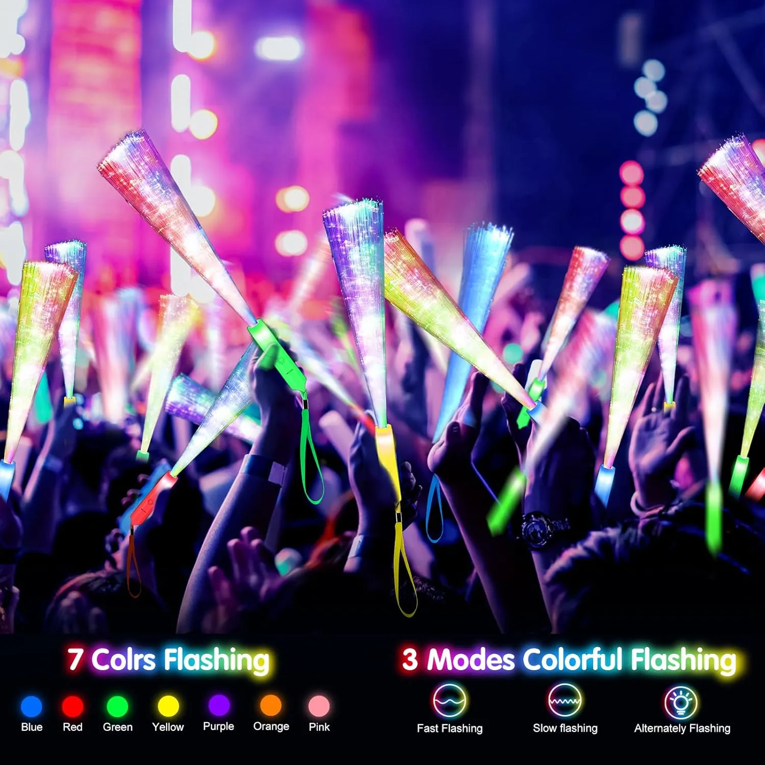 38 PCS Glow Fiber Optic Sticks, LED Light Wands, Glow in The Dark Party Supplies, Fiber Optic Wands for Weddings, Birthdays&Events,Flashing LED Party Favors,Colorful Light Sticks for Kids&Adults