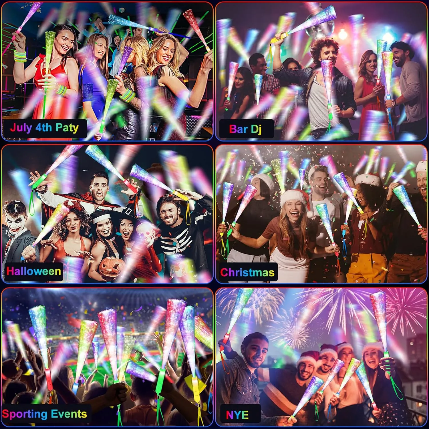 38 PCS Glow Fiber Optic Sticks, LED Light Wands, Glow in The Dark Party Supplies, Fiber Optic Wands for Weddings, Birthdays&Events,Flashing LED Party Favors,Colorful Light Sticks for Kids&Adults