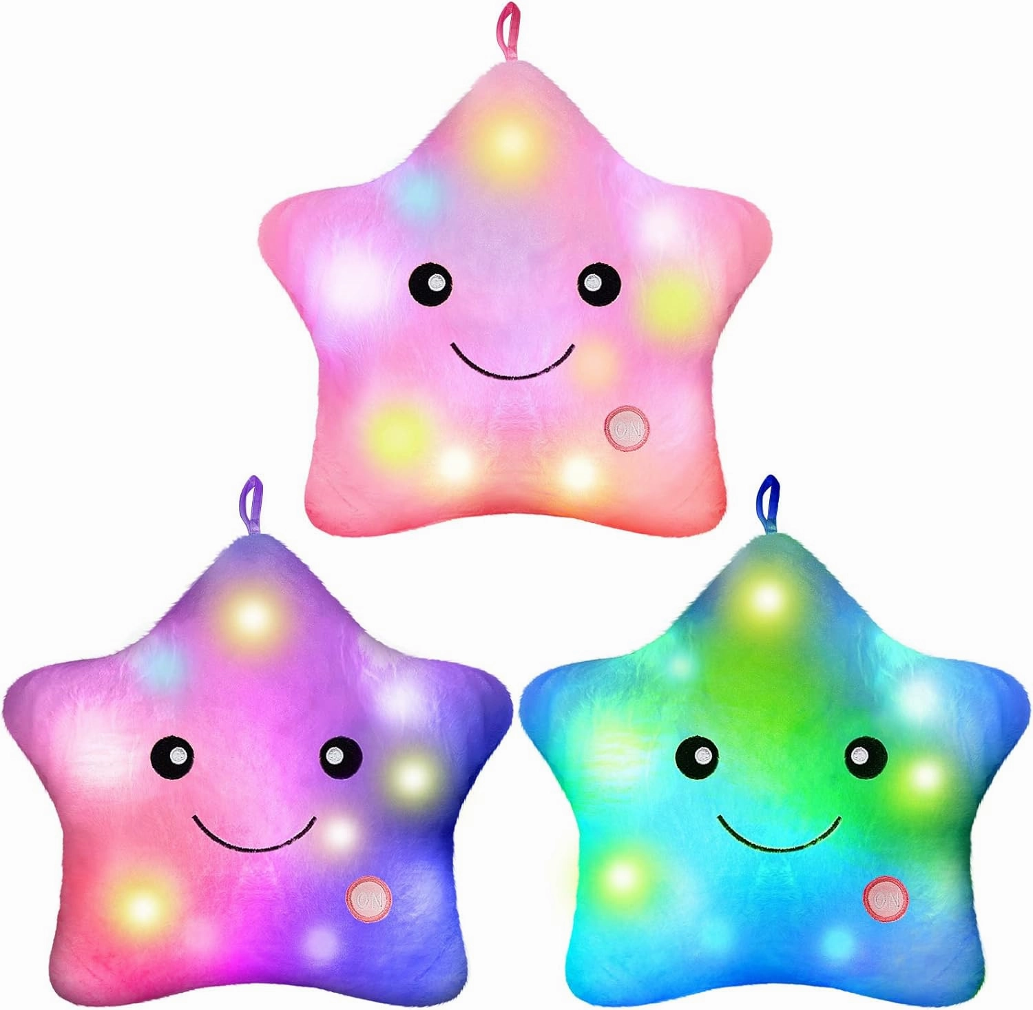 3 Pcs Light up Star Pillows 13 Inch Twinkle LED Lights Star Throw Pillows Plush Star Pillow Night Light Glowing Cushions Stuffed Pillow for Kids Boys Girls Birthday Gifts Room Home Office Decoration