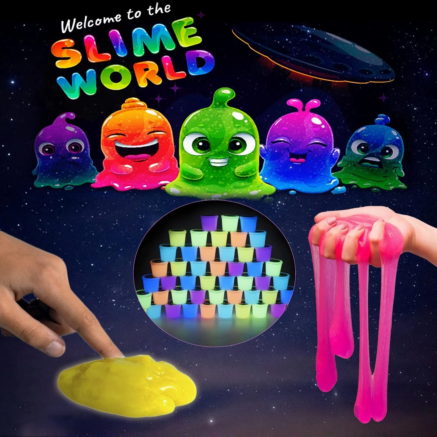 48 Pack Galaxy Slime, Glow in The Dark Slime Kit Party Favors for Girls and Boys, Non Sticky, Super Soft, Wet, Stress Relief Putty Toys.