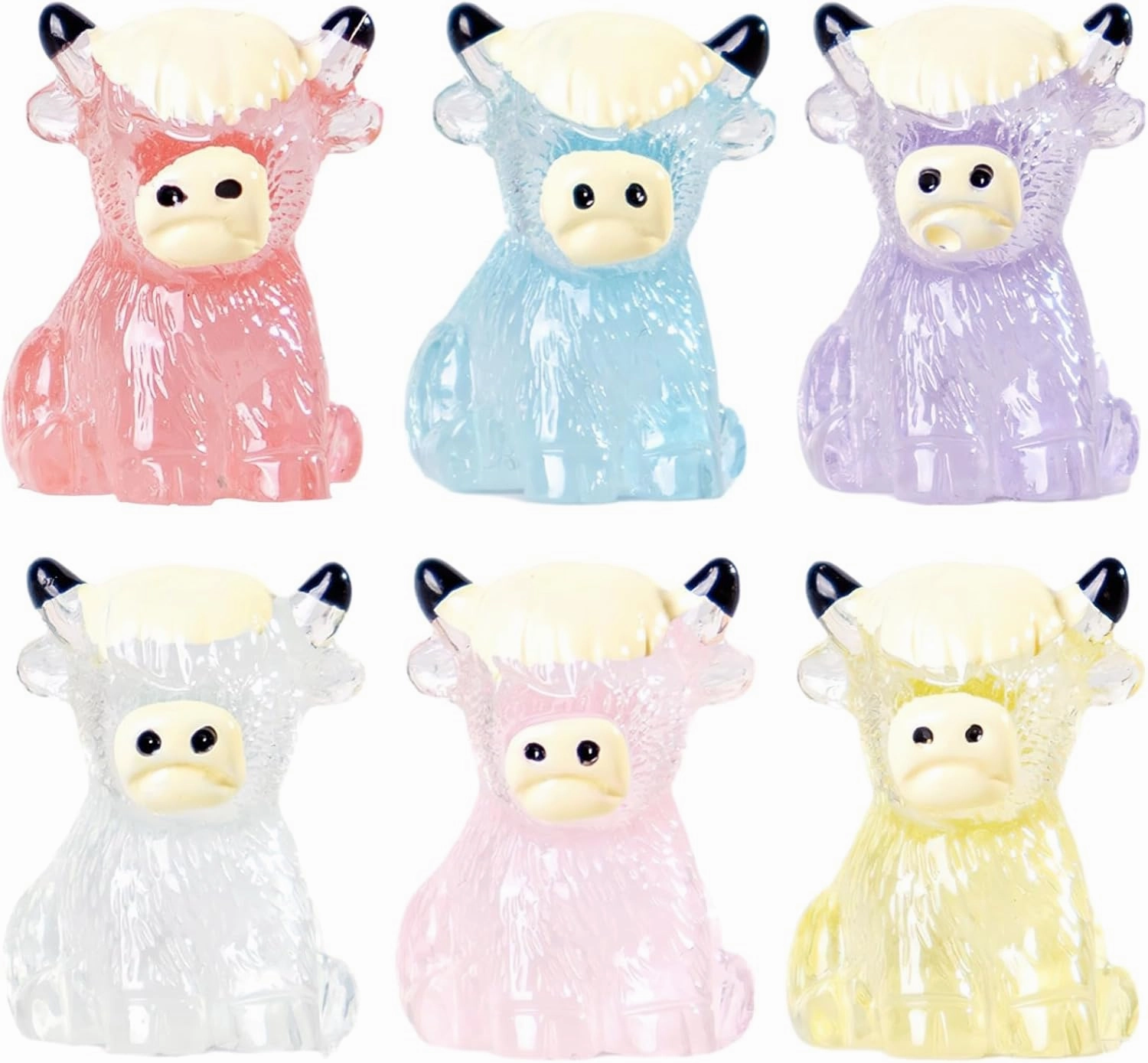 48 Pcs Luminous Mini Highland Cow Figurines, Resin Mini Highlandcow Statues, Tiny Cows Miniatures Glow in The Dark for Dollhouse Micro Landscape DIY Home Outdoor Party Decor