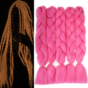 5pcs Hot Pink Braiding Hair Jumbo Braids Glow in the Dark Hair Pre Stretched 24inch Synthetic Colored Hair Extensions for Box Braids