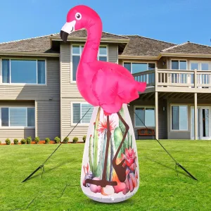 6 Ft Inflatable Flamingo Outdoor Decoration Pre Lit LED Lights Inflatable Pink Outdoor Holiday Yard Decorations Summer Hawaiian Party Supplies Blow up Flamingo for Lawn Beach Yard Home Porch