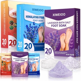 60 Pack Tea Tree Oil Himalayan Pink Salt Foot Soak with Epsom Salt Lavender Feet Soak for Dry Cracked Pedicure Supplies Foot SpToenail Athletes Foot, Foot Odor Scent, Softens Calluses