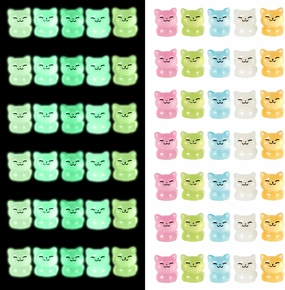 65pcs Luminous Miniature Cats, Mini Resin Cat Figurines, Multicolor, Milky White, Green, Orange, Pink, Blue, Glow in The Dark, Garden, Dollhouse, Party Favor Decorations