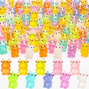 80PCS Luminous Mini Resin Cow Cute Cow Figurines Glow in The Dark, Miniature Cows for Miniature Micro Garden Landscape Dollhouse Ornamet Aquarium Cake Topper DIY Crafts (10 Colors)