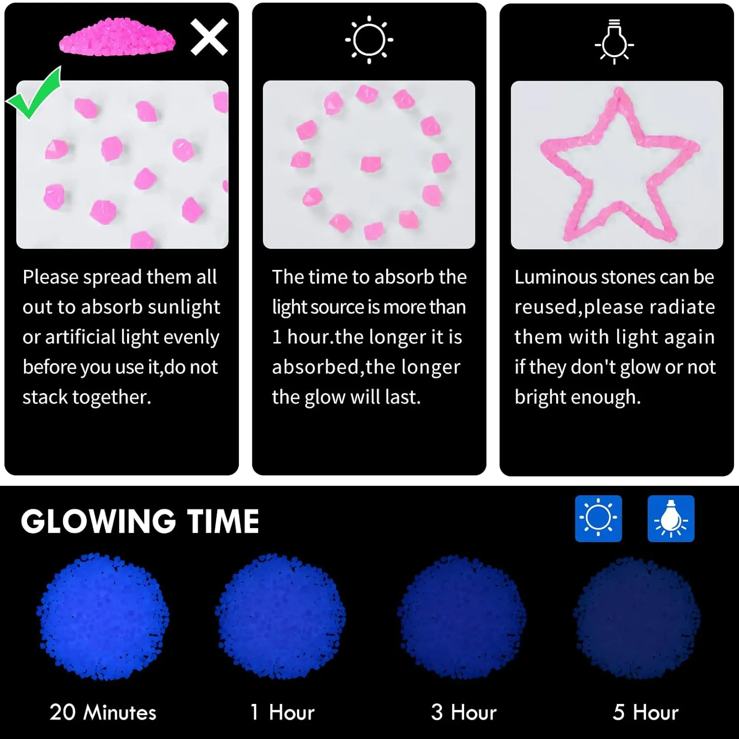 850pc Glow in The Dark Rocks - Outdoor Decorative Stones, Pink Fish Tank Rocks, Garden Pebbles, Glow Stones for Landscaping, Walkway, Backyard Pathway, Lawn, Potted Plant