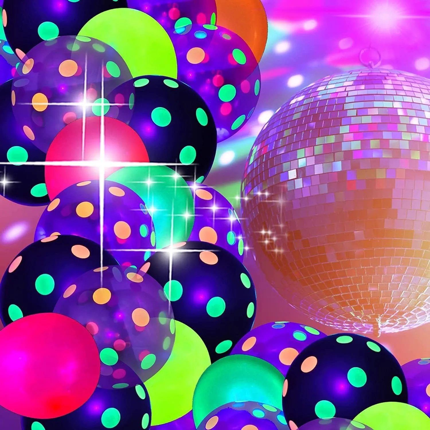 90 Pcs UV Neon Balloons,Neon Polka Dot Glow Party Balloons UV Black Light Balloons Glow in the dark for Birthday Decorations Wedding Glow Party Supplies Blacklight Carnival