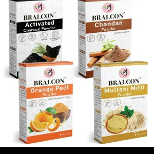 Activated Charcoal, Chandan, Orange, Multani Mitti Powder Combo-400g(100g x 4 Pack) for all Skin Types for Face & hairs in seperate Packaging