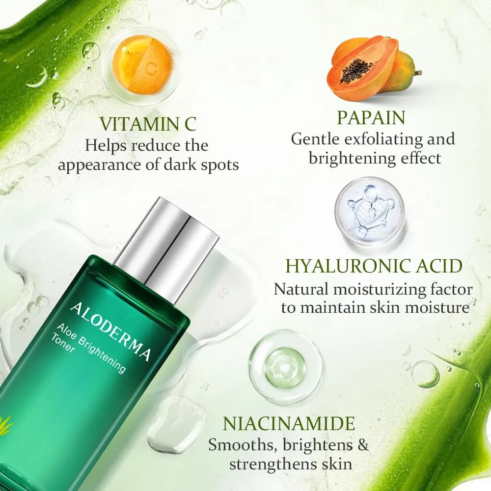 Aloderma Aloe Brightening Face Toner Made with Organic Aloe Vera Juice - Naturally formulated with Hyaluronic Acid & Niacinamide to Refine Skin Tone and Brighten Skin, Alcohol-Free, 4.2oz