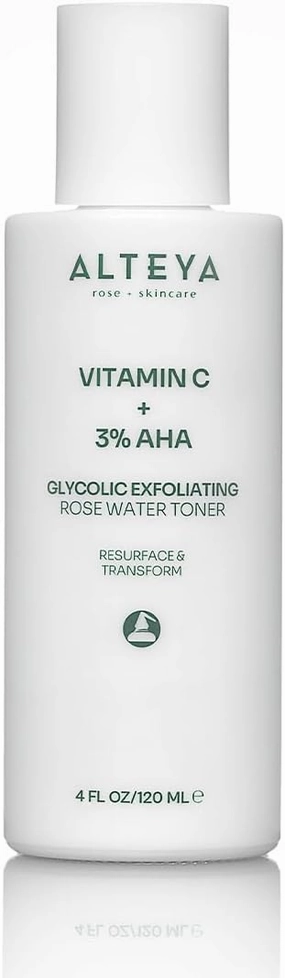 Alteya Organics Glycolic Exfoliating Rose Water Toner (Vitamin C Plus 3% AHA) - 4 Fl Oz/120mL