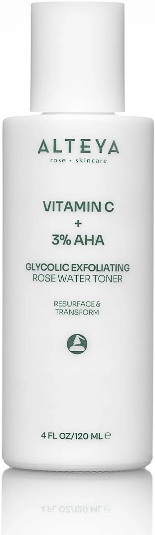 Alteya Organics Glycolic Exfoliating Rose Water Toner (Vitamin C Plus 3% AHA) - 4 Fl Oz/120mL