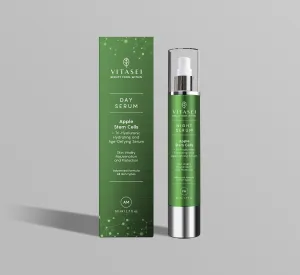 AM Day Serum W/Apple Stem Cells, Hyaluronic Acid, Green Tea, Chamomile Extract, Orange, Vitamin C, Olive & Aloe Vera for Face - Anti-Aging & Moisturizing Facial Serum for Women - 1.7 Fl oz