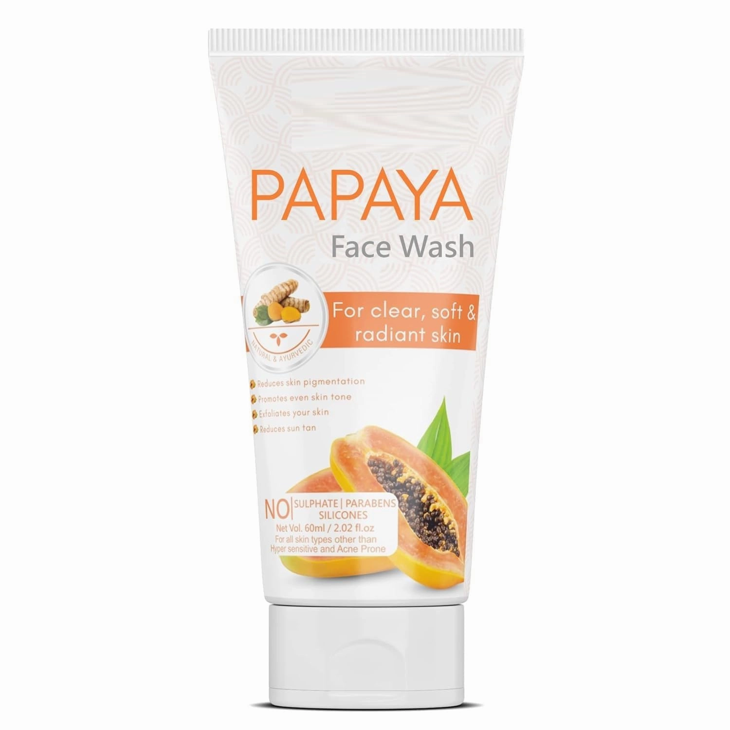 AMC Papaya Face Wash For Clear, Soft & Radiant Skin | For Deep Cleanse, Glowing, Dead Skin and Tan Reduce for Men and Women - Paraben, Sulphate & Silicon Free -60 ml