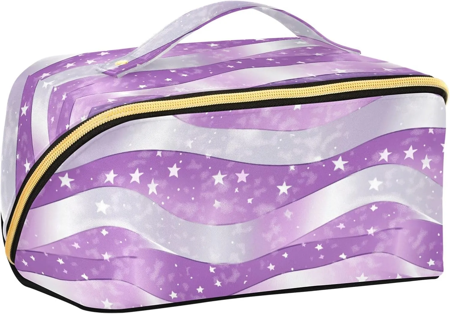 American Flag Lilac and Silver Gray Travel Bag with dividers Lightweight Travel Bags For Women with Compartments & Handle