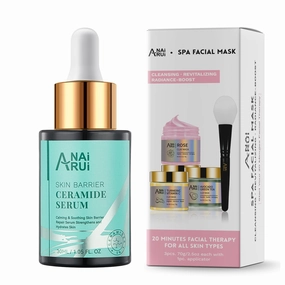 ANAI RUI SPA Mask Kit,Turmeric Vitamin C Mask,Rose Facial Mask-Avocado Green Tea Mud Mask Ceramide Skin Barrier Serum,Skin Barrier Repair