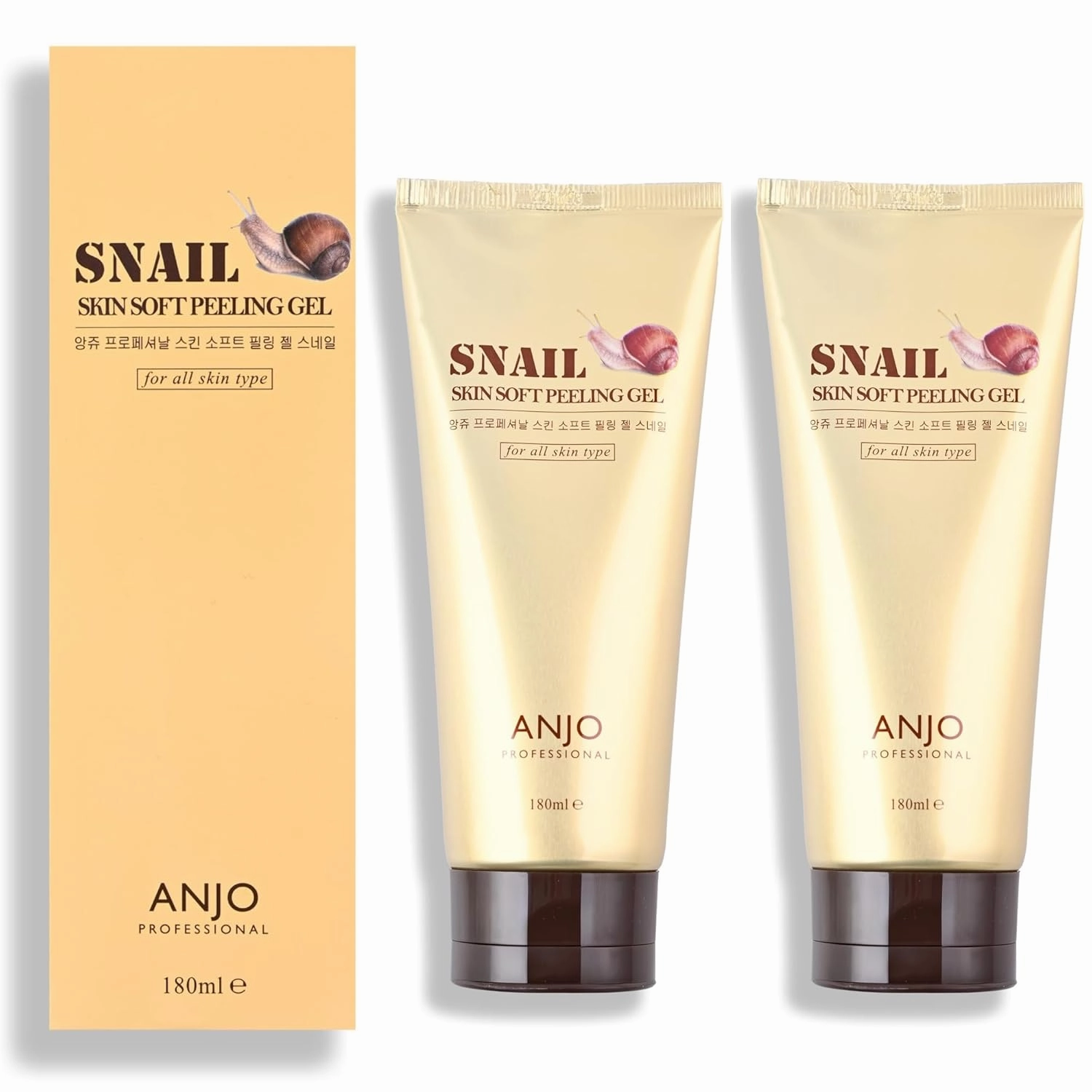 Anjo Skin Soft Snail Peeling Gel 180ML x 2 Pack - Gentle Facial Exfoliation - Korean Peeling Gel for Face & Body - Moisturizing & Soothing - with Snail Mucus for Dead Skin Removal