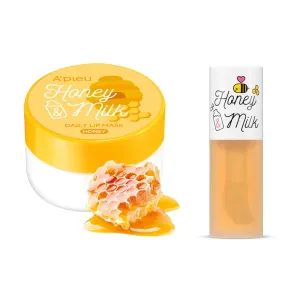 A'PIEU Honey & Milk Lip Care Duo – Korean Lip Oil & Overnight Lip Mask Bundle | Deep Moisture, Nourishing Extracts, Smooth & Hydrated Lips Day & Night