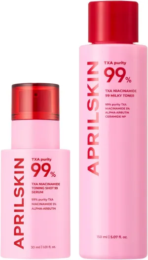APRILSKIN TXA Daily Toning Care Duo: TXA Niacinamide Toning Shot 99 Spicule Facial Serum and TXA Niacinamide 99 Pink Milky Toner
