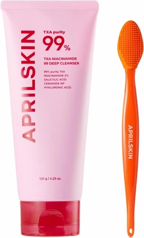 APRILSKIN TXA Bubble Gum Cleanser with Pore Brush: TXA Niacinamide 99 Pore Care Pink Bubble Gum Deep Cleanser(4.23 fl.oz.) Pore Cleansing Facial Silicone Brush