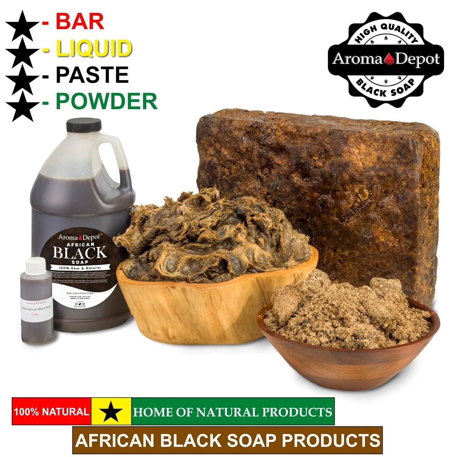Aroma Depot Raw African Liquid 1/2 Gallon Black Soap 100% Natural soap for Acne, Eczema, Psoriasis, and Dry Skin Scar Removal Face And Body Wash. Handmade imported from Ghana