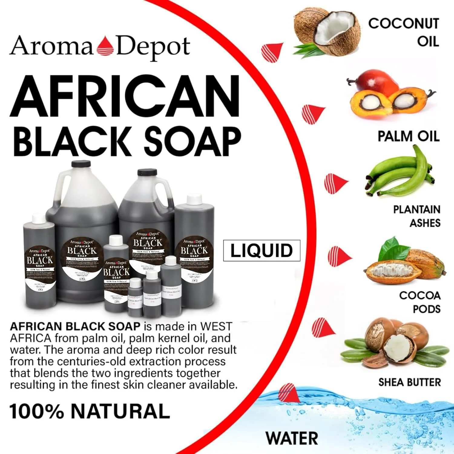 Aroma Depot Raw African Liquid Gallon Black Soap 100% Natural soap for Acne, Eczema, Psoriasis, and Dry Skin Scar Removal Face And Body Wash. Handmade imported from Ghana