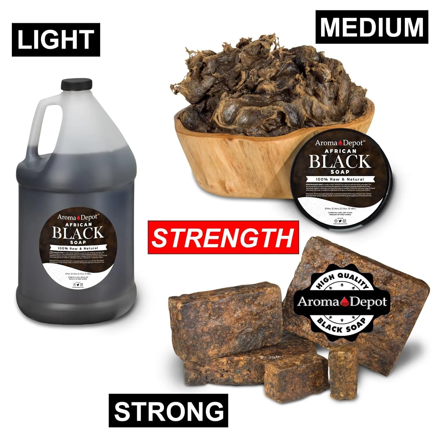 Aroma Depot Raw African Liquid Gallon Black Soap 100% Natural soap for Acne, Eczema, Psoriasis, and Dry Skin Scar Removal Face And Body Wash. Handmade imported from Ghana