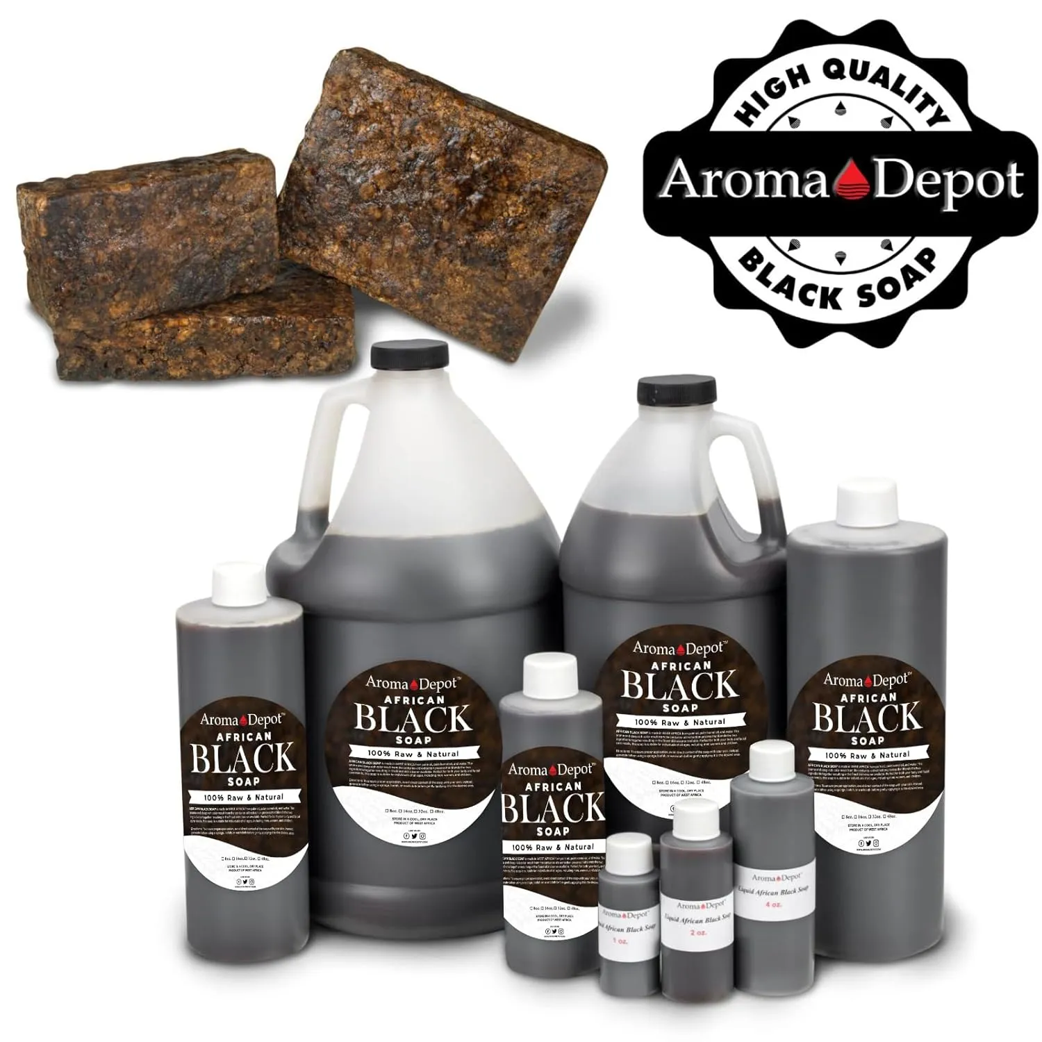Aroma Depot Raw African Liquid Gallon Black Soap 100% Natural soap for Acne, Eczema, Psoriasis, and Dry Skin Scar Removal Face And Body Wash. Handmade imported from Ghana