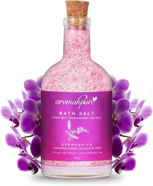Ar.omahpure 100% Natural Bath Salt with Essential Oils (Mix of Epsom Salt, Himalayan Salt, and Sea Salt, Vitamin C & E) for Body - Expressive Fragrance (Mandarin, Orchid, Patchouli, Pear) (250gm)