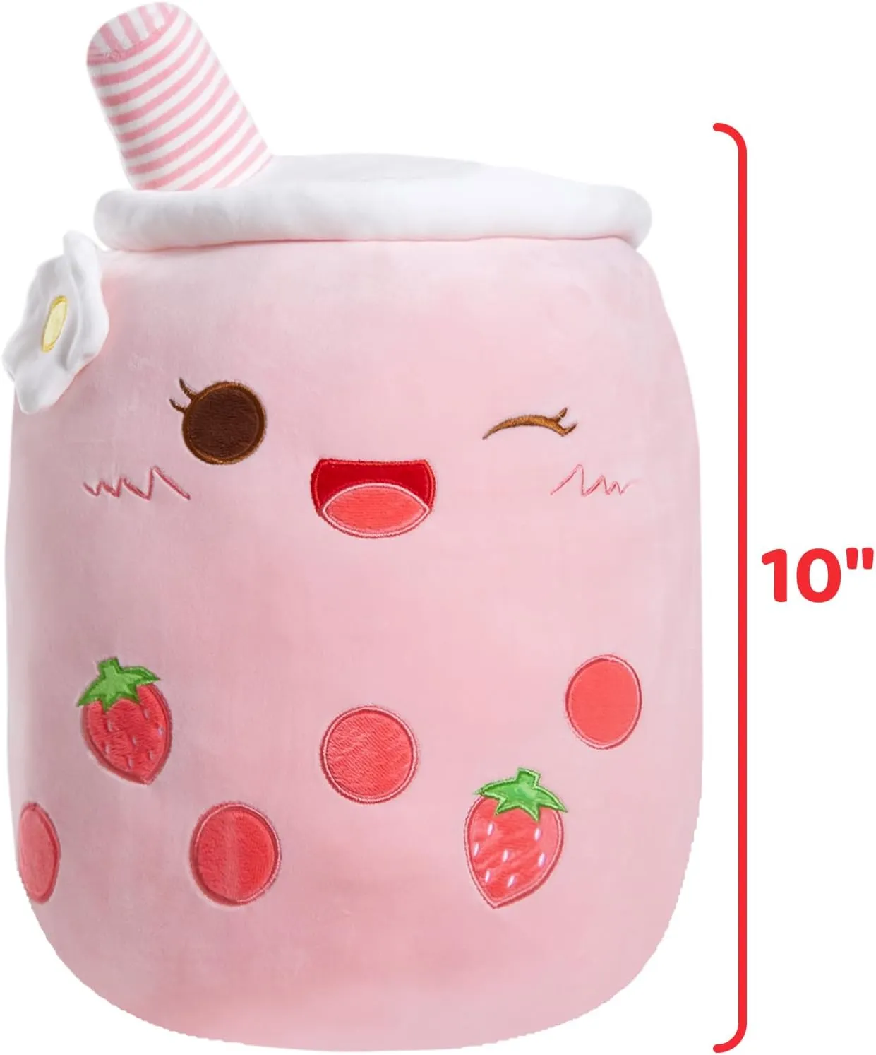 Athoinsu Light Up Strawberry Boba Tea Soft Plush Pillow 10'' Kawaii Milky Tea Stuffed Bubble Animal Toy with LED Lights Birthday Christmas Holiday Valentines Gifts for Kids,Girls,Boys